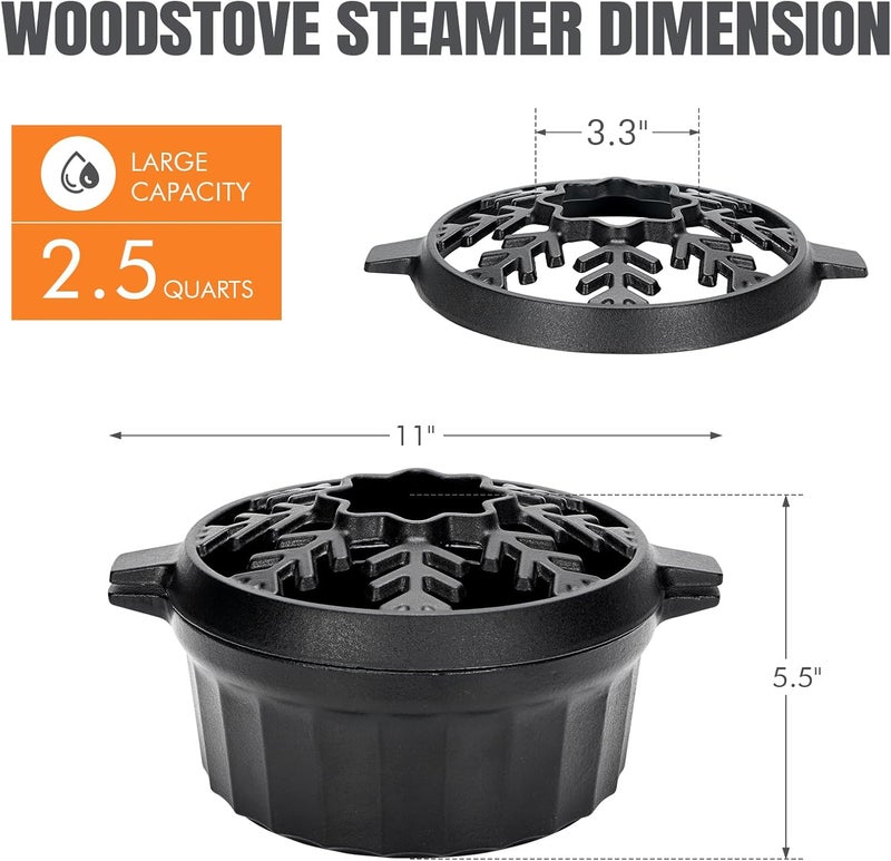 WILLOW WEAVE Cast Iron Wood Stove Steamer 2.5 Quart with Large Opening Top - Flake Black - Image 2